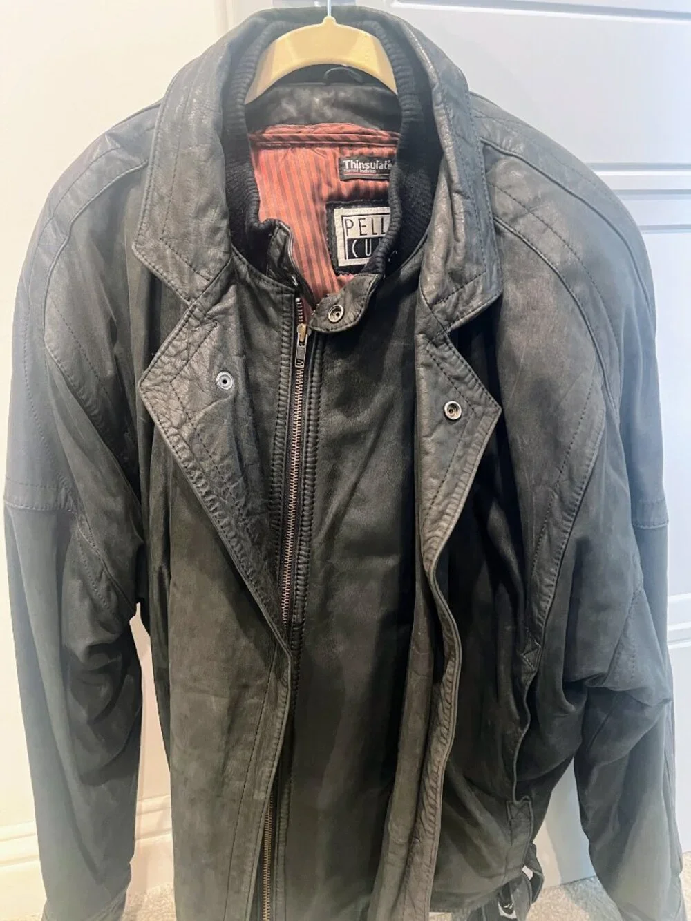 Pellini Black Leather Bomber Jacket with removable Thinsulate Lining